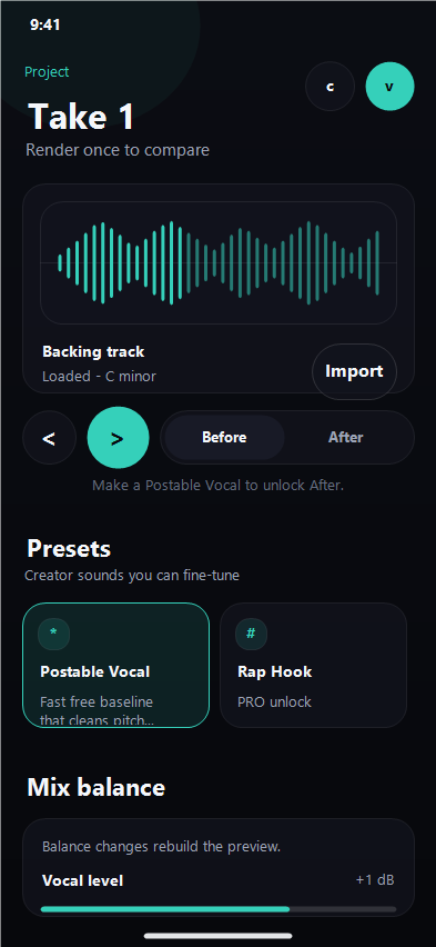 VoiceLab Studio project editor screen